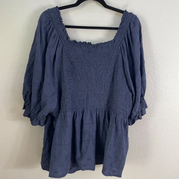 Old Navy Womens Plus 4X Puff Sleeve Smocked Embroidered Babydoll Blouse Top - Picture 10 of 11